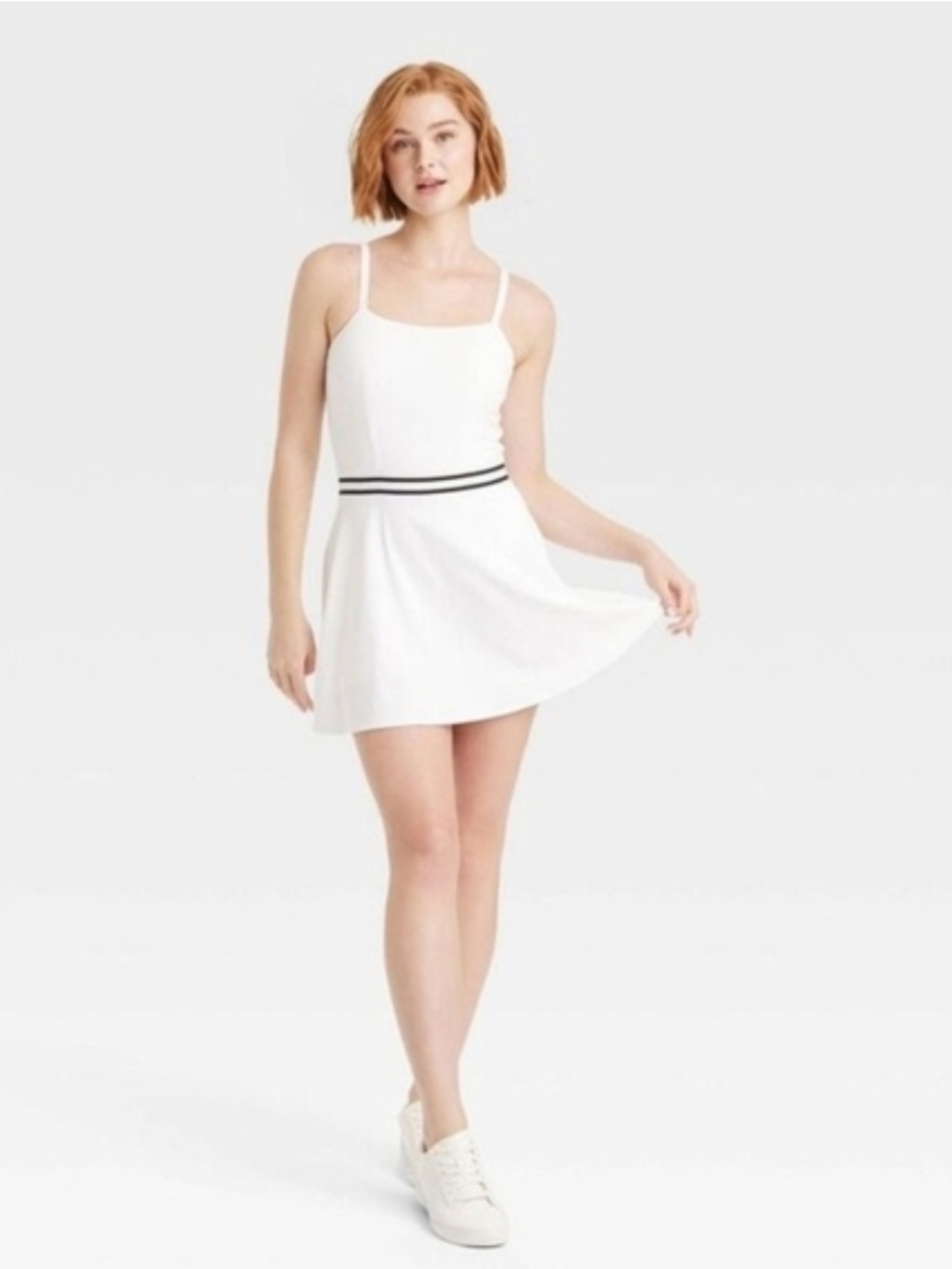 all in motion White Mini Dress with Black Waist Stripes